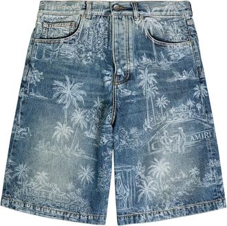 Amiri Palm Printed Denim Shorts - Indigo - 36 (W36 / XL)
