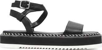 AGL Black Myrte Leather Braided Trim Sandals