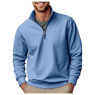 Generic Mens 1/4 Zip Sweatshirts Loose Fit Lightweight Solid Color Top Classic Windproof Warm Athletic Sport Outdoorwear Athletic Sport Zip Outdoorwear (Light