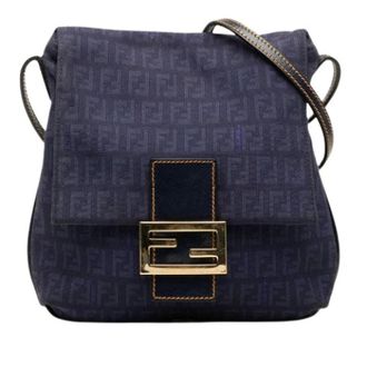 Fendi Pre-owned Canvas Crossbody Bag - Dames - Pre-owned - Blauw - Maat: ONE Size Leer