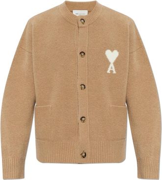 Ami Cardigan in lana con logo - - Knitwear - Uomo - Beige - L