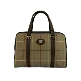 Burberry Pre-owned Handbags, female, Brown, Size: ONE SIZE Pre-owned Check Canvas Leather Handbag