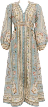 Zimmermann Light Blue Tapestry Floral Linen Midi Dress
