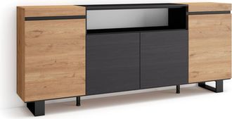 Skraut Home Aparadores Para Sal&oacute;n, Gran Capacidad De Almacenaje, 200x87x35cm, 4 Puertas, Dise&ntilde;o Industrial, Estilo Moderno, Roble Y Negro - Skraut Home