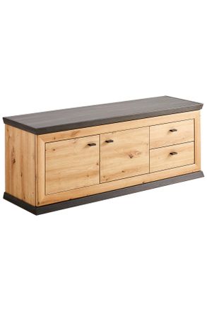 Homin Garderobenbank, Schwarz, Eiche Artisan, Metall, 2 Schubladen, 135.2x50.7x38.5 cm, Garderobe, Garderoben-Sets & Garderoben-Serien, Garderoben-Serien