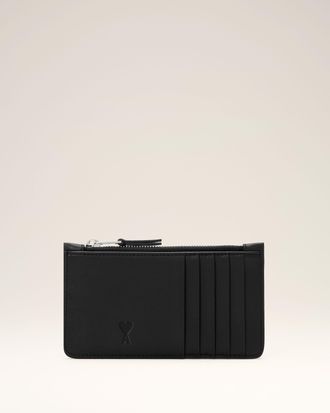 Ami Black zipped cowhide leather card holder with Ami de Coeur Black - OS - Unisex