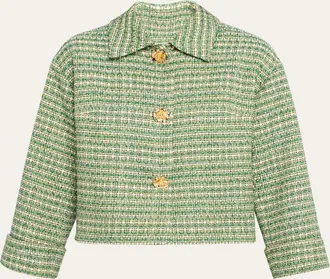 Carolina Herrera Boxy Cotton-Blend Crop Jacket