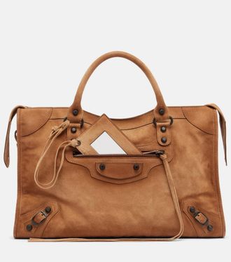 Balenciaga Le City Medium suede top-handle bag