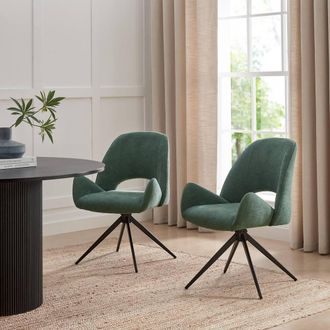 Furniturebox 2x Layla Green Fabric Swivel Dining Chairs