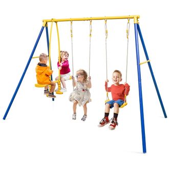 Costway Costway Metal Swing Set Heavy Duty Gardens Playset with2 Swing Seats in Blue
