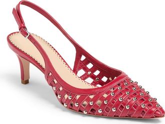 Cinq &agrave; Sept Rena Cage Studded Slingback Pointed Toe Pump in Bordeaux at Nordstrom, Size 9.5Us