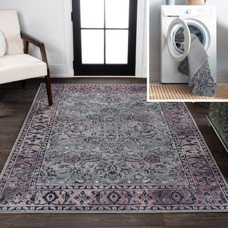 Jonathan Y Designs Victoria Ornate Persian All-Over Machine-Washable Area Rug in Purple/gray at Nordstrom, Size 3Ft 0In X 5Ft 0In