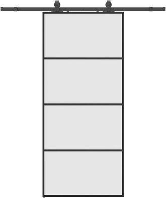 vidaXL Vidaxl - Puerta Corredera Con Set Herrajes Negro 90x205 Cm Vidrio Esg