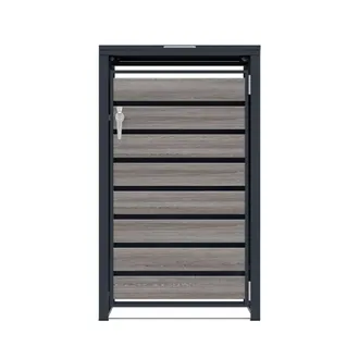 MonsterShop Single Wheelie Bin Metal Storage - Anthracite Grey Wood