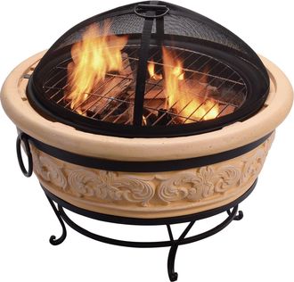 Teamson Home Jard&iacute;n, Brasero De Le&ntilde;a, Hoguera Para Le&ntilde;a Al Aire Libre, Meubles De Exterior, Chimenea, Calentador De Hoguera, Quemador De Le&ntilde;a Con Atizador, Parrill