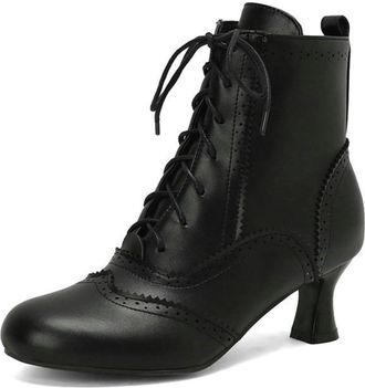 Generic Womens Vintage Victorian Ankle Boots Lace Up Gothic Low Kitten Heel Wingtip Witch Booties Renaissance Granny Shoes with Side Zipper for Party Prom Eve