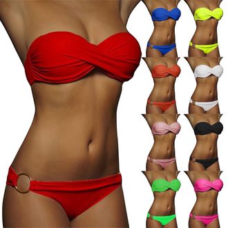Generic Womens Two Piece Swimsuits Halterneck Strapless Push Up Sexy Bikini Set Swimsuit Sexy Low Waist Swimming Costume Swimwear Ladies 2 Piece Bathing Suits