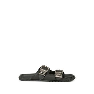 Ash Sliders, female, Black, Size: 10 US Double-Buckle Leather Slider