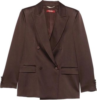Max Mara Jassen, Dames, Bruin, M, Satijn, Dubbelrijige Blazer
