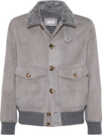 Brunello Cucinelli shearling-collar suede jacket - men - Suede/Sheep Skin/Shearling - M - Grey