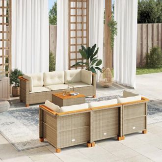 vidaXL Vidaxl - Set Sof&aacute;s De Jard&iacute;n 7 Piezas Y Cojines Rat&aacute;n Sint&eacute;tico Beige