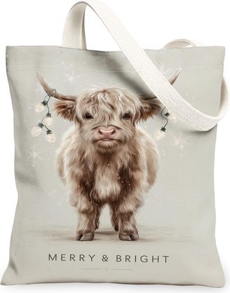 Generic Bright & Joyous Canvas Tote Bags, Cute Animal Design Reusable Grocery Bags, Winter Vintage Lightweight Washable Shoulder St, Beige, 13x15 Inch