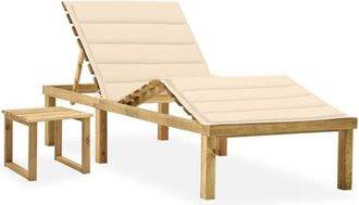 vidaXL Tumbona De Jard&iacute;n Con Mesa Y Coj&iacute;n De Madera De Pino Impregnada Vidaxl