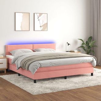 vidaXL Vidaxl - Cama Box Spring Colch&oacute;n Y Led Terciopelo Rosa 160x200 Cm