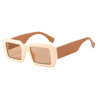 Generic Mens And Womens Square Sunglasses Outdoor Small Frame Driving Sun Glasses(Beige)