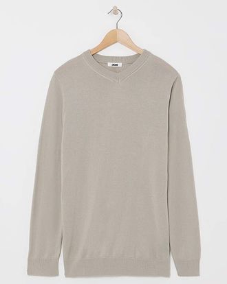 Jacamo Merino Wool Stone V Neck Jumper