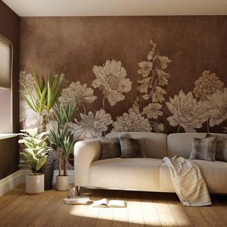 Superfresco Easy Muted Floral Chocolate Print To Order 3m x 2.8m Mural in Brown