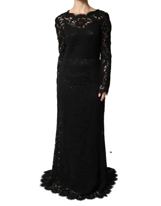 Dolce & Gabbana Womens Black Lace Long Sleeves Cotton Maxi Dress Nylon Viscose
