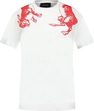 Simone Rocha Wit Katoen Haas Illustratie T-Shirt - Dames - T-shirts - Wit - S - Katoen - Tops