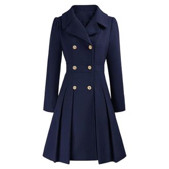 Generic Trench Coat for Women Womens Fashion Trench Coat Notch Lapel Double Breasted Thick Line Pea Coats Jacket