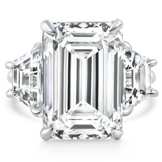 Pompeii3 Certified 11.90Ct Emerald Diamond & Trapezoid Engagement Ring Lab Grown 14k Gold Size: 5.5