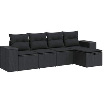 vidaXL Set De Muebles De Jard&iacute;n 5 Pzas Y Cojines Rat&aacute;n Sint&eacute;tico Negro