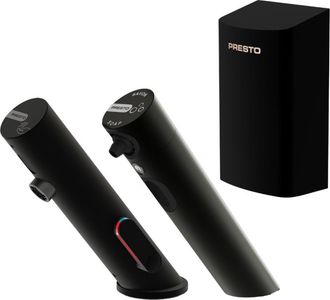 Presto Pack De Grifo Mezclador Infrarrojo Con V&aacute;lvula De Cierre + Dispensador De Jab&oacute;n Infrarrojo + Secador De Manos Presto Linea Negro Mate