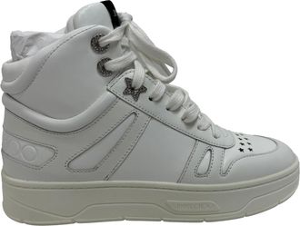 Jimmy Choo London Pre-owned Womens Hawaii High-To Sneakers in White Leather - Ecru - Size EU 34