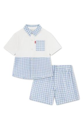 Levi's Gingham Check Shirt & Shorts Set in Chambray Blue at Nordstrom, Size 12M