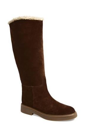 Jeffrey Campbell Zabini Faux Shearling Lined Knee High Boot in Brown Suede Combo at Nordstrom Rack, Size 6.5
