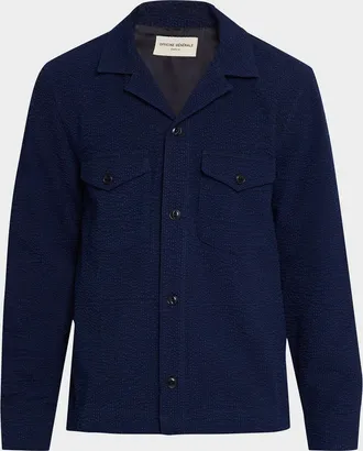Officine G&eacute;n&eacute;rale Men & apos;s Jean-Baptiste Seersucker Cotton Shirt Jacket
