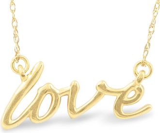 Pompeii3 14K Yellow Gold Love Script Pendant Necklace with 18 14K Yellow Gold Chain