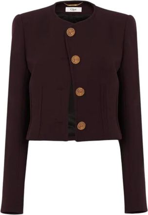 Chlo&eacute; Truien & Vesten, Dames, Paars, M, Katoen, Collarless Cropped Jacket