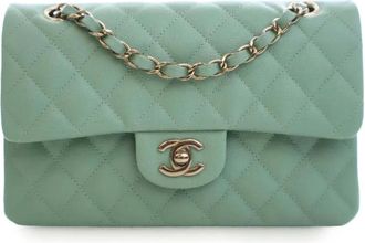 Chanel Borsa a spalla Classic Double Flap piccola in pelle Caviar 2021-2025 - Verde