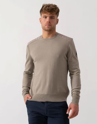 Belstaff Mens Belstaff Kerrigan Merino Wool Crew Neck Jumper - Dark Sand - Cream - Size: 40