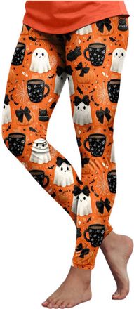 Generic Halloween Leggings Womens Pumpkin Ghost Skull Scary Print High Elasticated Waistband Costume Leggings Ankle Elastic Tights Full Length Fancy Pant in P