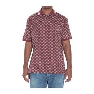 Gucci Polo Shirts, male, Red, Size: L Red Jacquard GG Pattern Polo Shirt