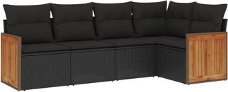 vidaXL Vidaxl - Set De Muebles De Jard&iacute;n 5 Pzas Y Cojines Rat&aacute;n Sint&eacute;tico Negro