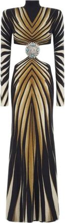 Roberto Cavalli Gouden Ray Cut-Out Gebreide Jurk - Dames - Avondkleed - Veelkleurig - 2XL - Kleedjes