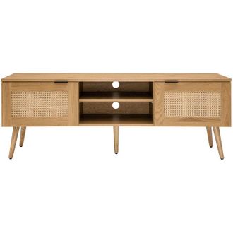 Miliboo Miliboo - Mobile tv legno chiaro, motivo a intreccio rattan e metallo nero 2 ante L140 cm manille